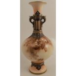 A Hadley's Worcester pedestal vase, decorated with brown flowers, height 15ins - very crazed