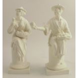 A pair of Royal Worcester blank figures, La Fleur and Le Panier, model number 3586 and 3585,