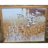 Richard Smith, oil on canvas, ducks on water with reeds, 48ins x 60ins (D) Condition Report: