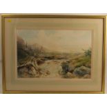 C H C Baldwyn, watercolour, landscape with waterfall and game birds, 12ins x 18ins