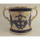 A 19th century Staffordshire pottery marriage loving frog mug, with applied decoration and names