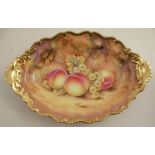 A Royal Worcester oval dish, decorated with hand painted fruit by Smith, diameter 12ins - Good