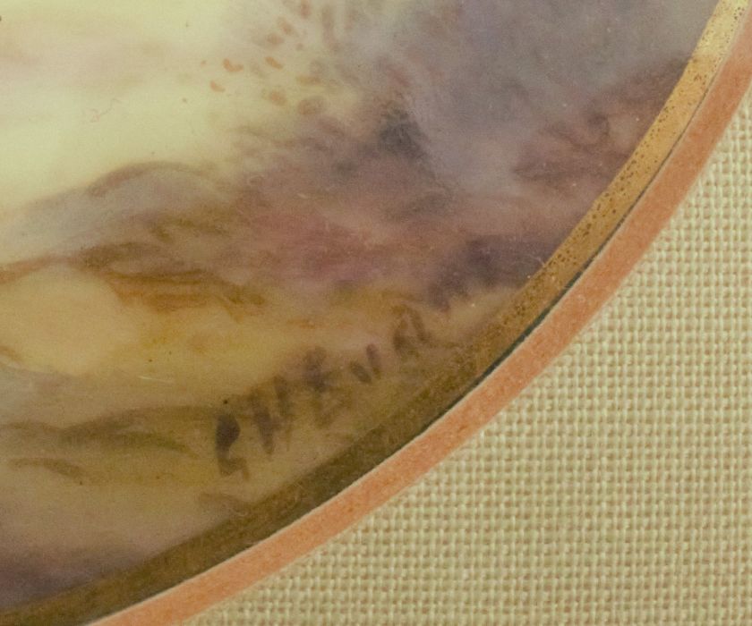 A Royal Worcester circular porcelain plaque or plate centre, ruined buildings in landscape by George - Image 3 of 5