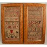 A pair of tapestry samplers, with alphabet and flowers, by Margaret Gordon and Elizabeth Gordon,