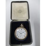 9 carat gold pocket watch, the enamelled dial with Roman numerals and inscribed W A Perry & Co