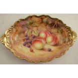 A Royal Worcester oval dish, decorated with hand painted fruit by Smith, diameter 12ins - Good