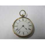 An 18 carat gold open faced pocket watch, the white enamel dial with black Roman numerals and