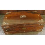 A 19th century rosewood box, with mother of pearl inlay, 16ins x 9.5ins, height 5.5ins