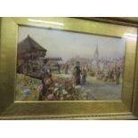 Percy Robertson, watercolour, market scene, 10.5ins x 17.5ins