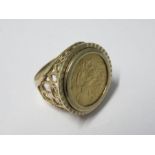 A 1909 full sovereign, in a 9 carat gold ring mount, 17.8g gross, size X