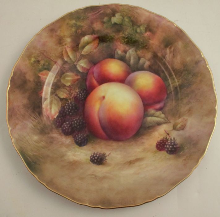 A Fine Bone China cabinet plate, decorated with fruit to a mossy background by Budd, diameter 10.