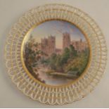 A Mintons porcelain cabinet plate, decorated with Durham Cathedral by Evans, diameter 9ins - Good