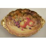 A Royal Worcester oval dish, decorated with hand painted fruit by Smith, diameter 12ins - Good