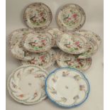 A set of Ten 19th century plates, decorated with fabulous birds in a floral landscape, all af,