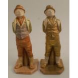 Two Royal Worcester shot silk figures, from the Down and Out series, model number 835, height 7ins -