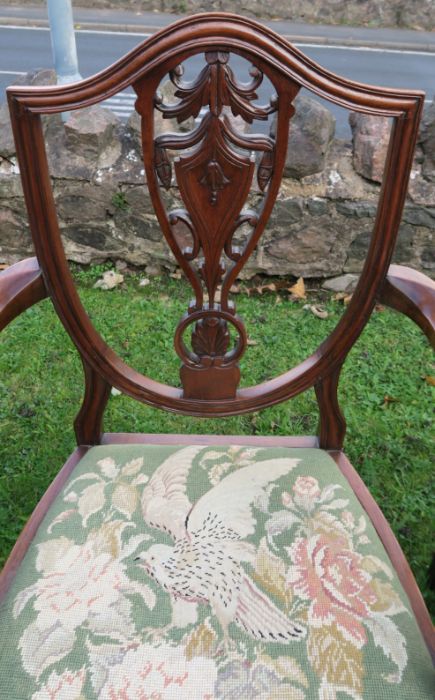 A pair of reproduction mahogany open arm dining chairs, together with a pair of mahogany dining - Image 2 of 2