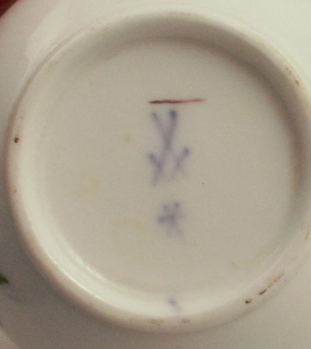 A set of six Meissen porcelain cups and saucers, decorated with flowers, crossed swords mark to - Image 3 of 5