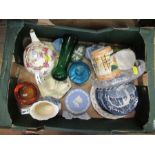 A box of assorted china and glass, to include Wedgwood