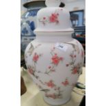 An opaque glass ginger jar lamp, decorated with flowers and birds, height 28ins