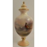 A Grainger & Co Worcester covered pedestal vase, with blush ivory cover neck and pedestal foot,