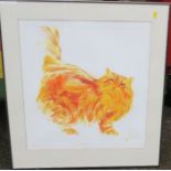Paul King?, colour print, Mog, study of a ginger cat, 23ins x 21ins