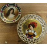 An Austrian porcelain plate, decorated with a portrait of a woman, diameter 9.5ins, together with