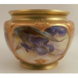 A Royal Worcester cache pot, the quarter lobbed body decorated with iris by W Powell, shape number