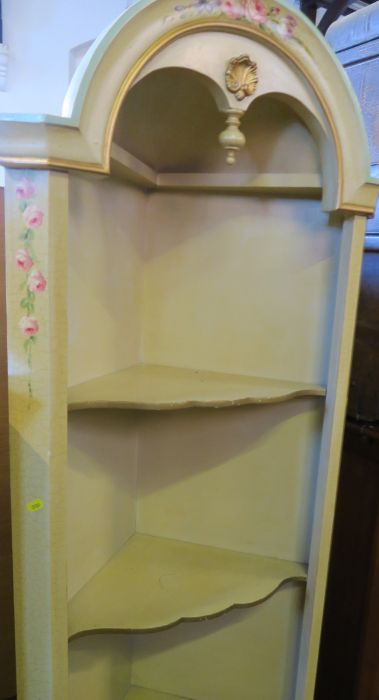 A painted floor standing corner cupboard, decorated with flowers, together with a drinks cabinet, - Image 2 of 5