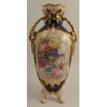 A Royal Crown Derby vase, the front and back decorated with large panels of flowers by Gresley, with