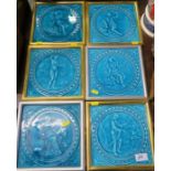 A set of six Minton porcelain turquoise tiles, each with a different named Classical figure, 7.