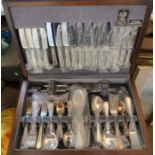 An Arthur Price silver plated bead pattern canteen of cutlery in a wooden box, together with other