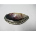 A shell snuff box, with silver plated mount, engraved Pinch the Snuff not the Box and W.M Charlie