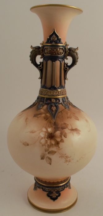 A Hadley's Worcester pedestal vase, decorated with brown flowers, height 15ins - very crazed - Image 2 of 3