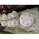 A Shelley porcelain tea set, decorated with pink roses - One plate has a mark/scratch but