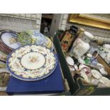 Two boxes of assorted ceramics to include a collection of wall plates, vases, steins, trinkets etc