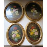 R Rosini, two pairs of oval oil on boards, still lives of flowers