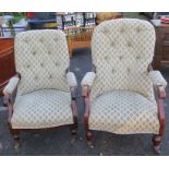 Two Edwardian mahogany and upholstered armchairs, with button back