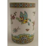 A 20th century Chinese cylindrical vase, decorated with butterflies, height 5ins