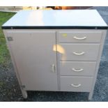 An enamel top kitchen cupboard, having cupboard door and four drawers, width 30.5ins x depth 18ins x