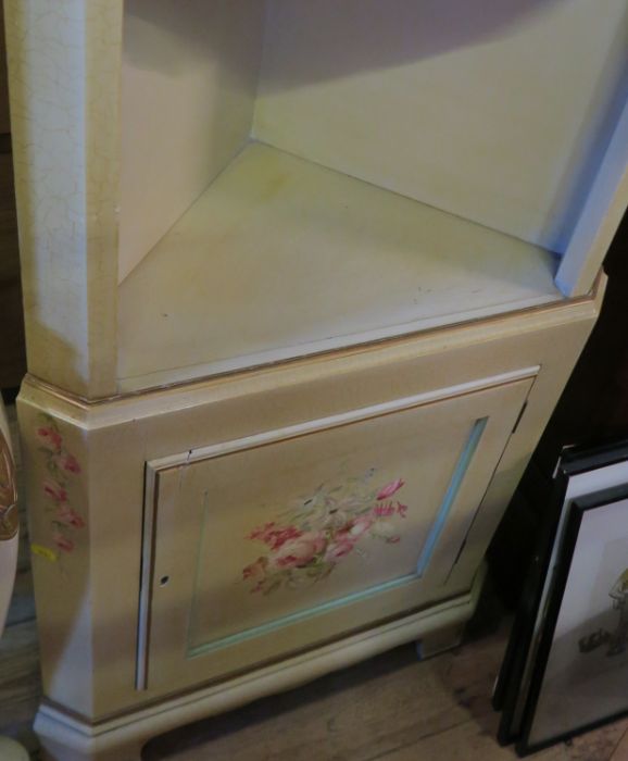 A painted floor standing corner cupboard, decorated with flowers, together with a drinks cabinet, - Image 3 of 5