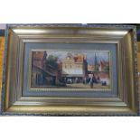 F Beekhout, oil on board, Continental town scene, 5.5ins x 11ins