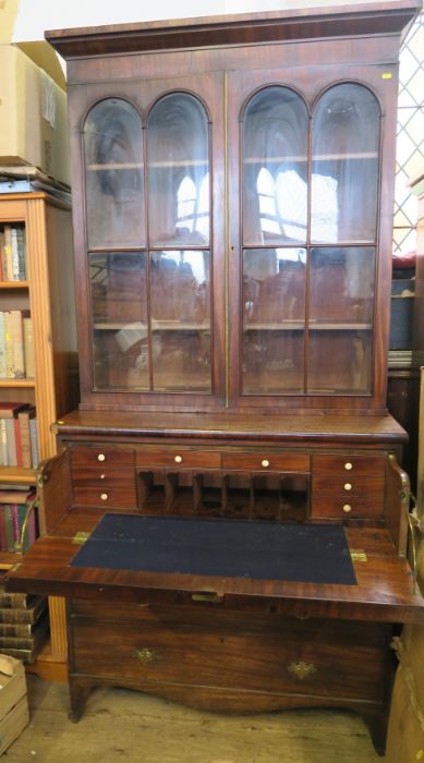 A 19th century mahogany cabinet, the glazed upper section having a pair of doors and adjustable - Image 2 of 5