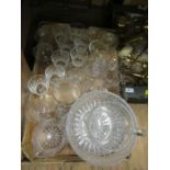 A box of assorted glassware, to include wine glasses, jug and bowls