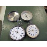 Two silver cased ladies pocket watches and a compass