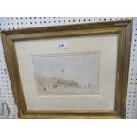 A 19th century watercolour, view of Grande with figure on harbour side, 7ins x 10ins,  exhibition