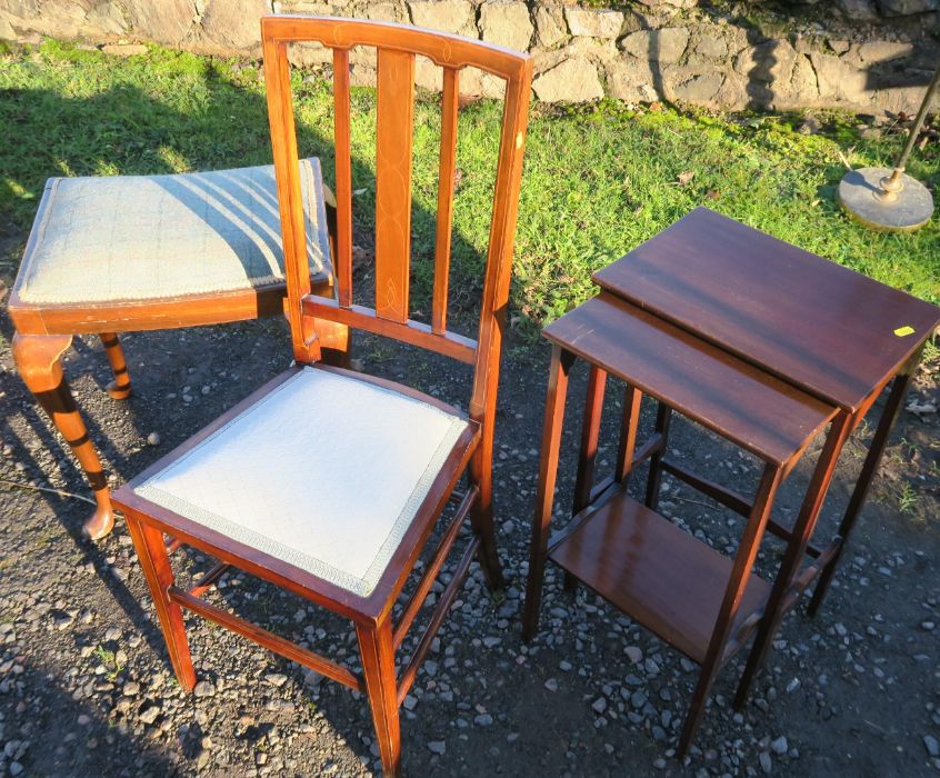 An Edwardian bedroom chair, together with a stool and a nest of two tables