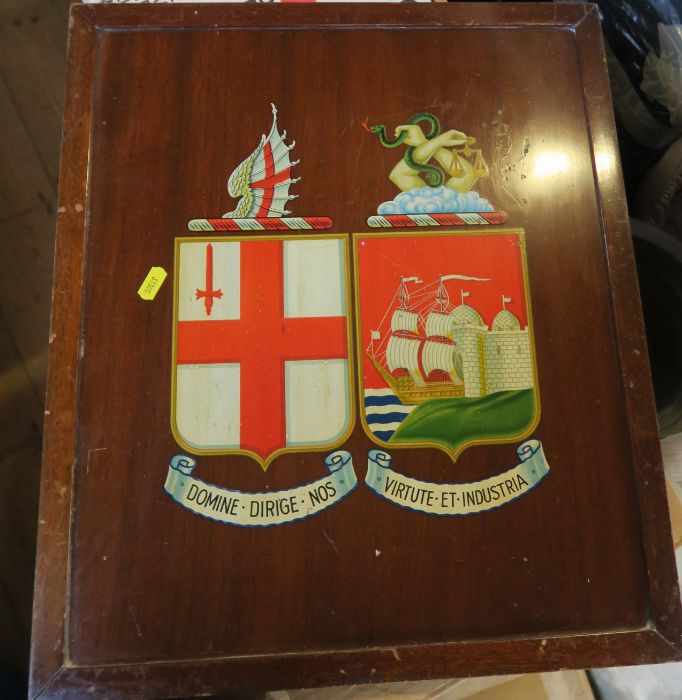 A mahogany board, painted with the Great Western coat of arms, 20ins x 17ins