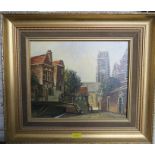 P Holmes, oil on canvas, Bridge by the Church, 7.5ins x 9.5ins