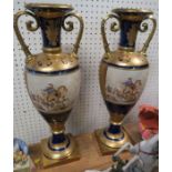 A pair of 20th century porcelain vases, decorated with scenes on Napoleon on horseback in