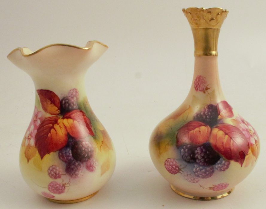 A Royal Worcester vase, decorated with autumnal fruits and leaves by Blake, shape number 2492,